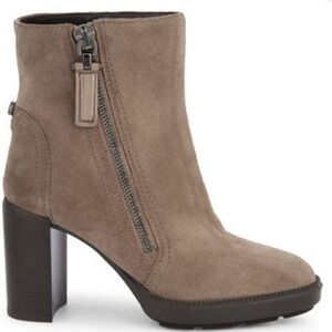 Aquatalia Ilenia Taupe Metallic Suede Weatherproof Heeled Zipper Boots | 9.5